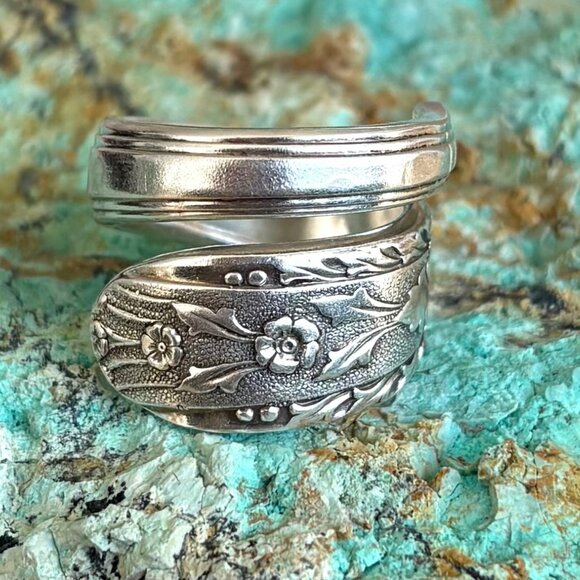 Silver plated silverware Ring Floral Design Size 6.5 - Picture 5 of 6